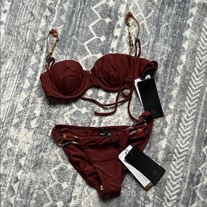 Elegant Rust Bikini with Gold Details